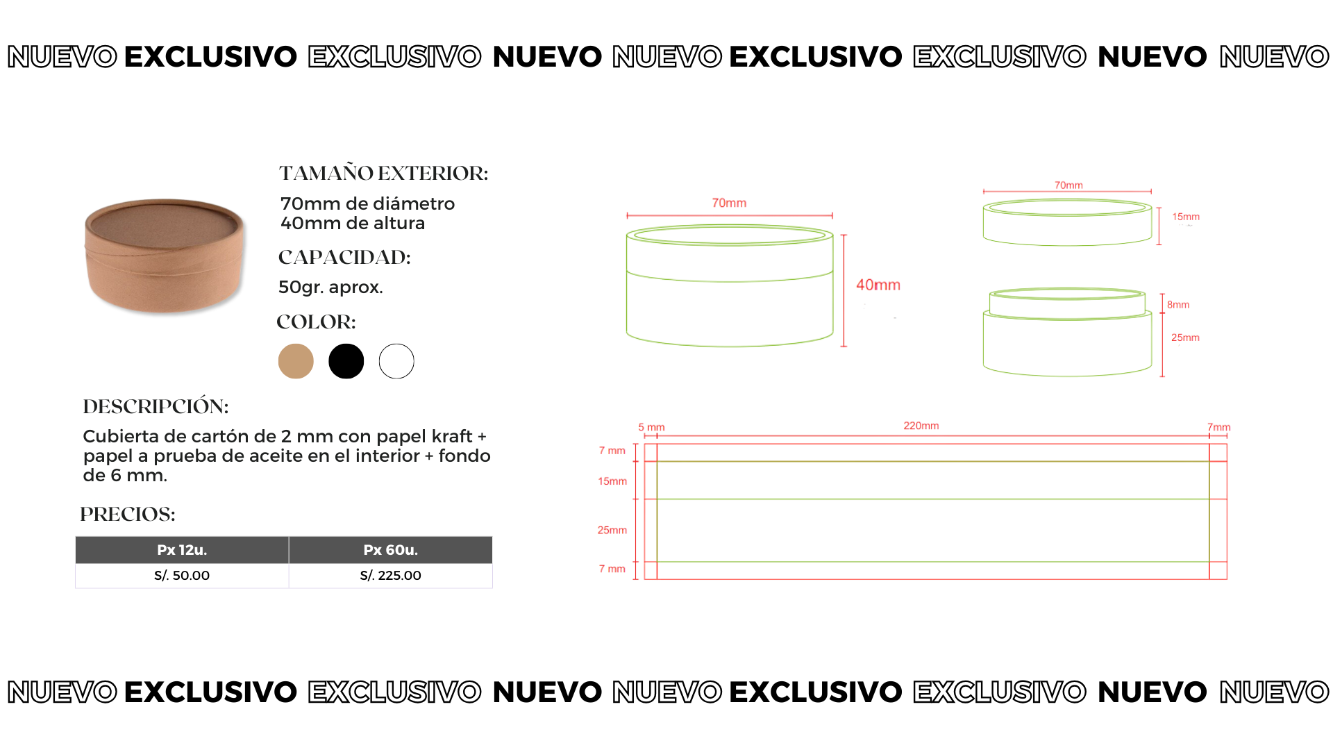 ENVASE CARTÓN BLANCO - 50 GRAMOS APROX.