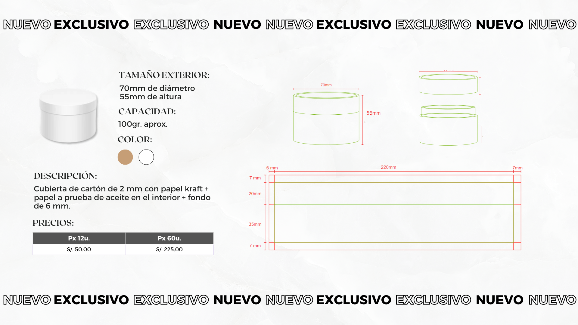 ENVASE CARTÓN KRAFT - 100 GRAMOS APROX.