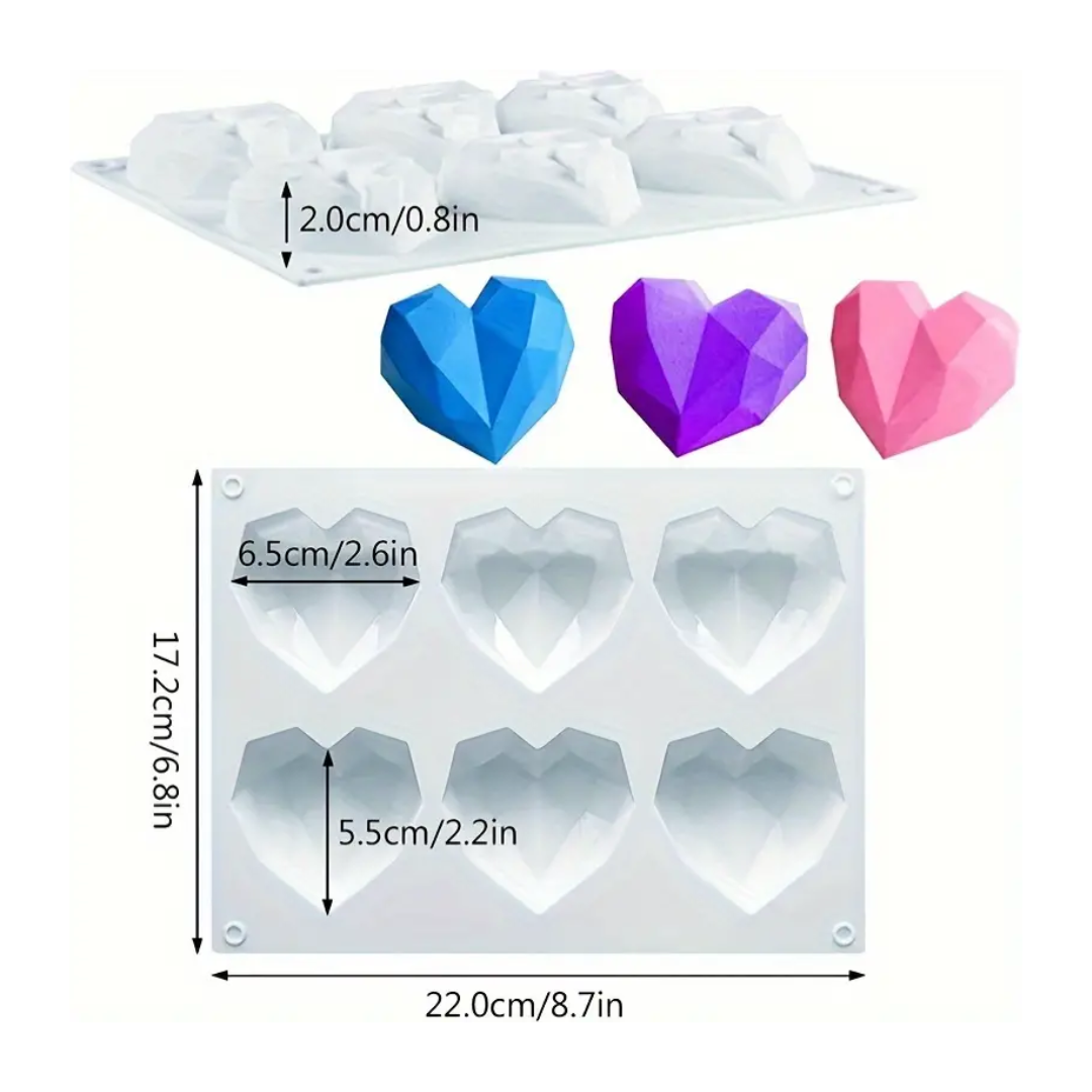 MOLDE SILICONA CORAZÓN DIAMANTE  X 6