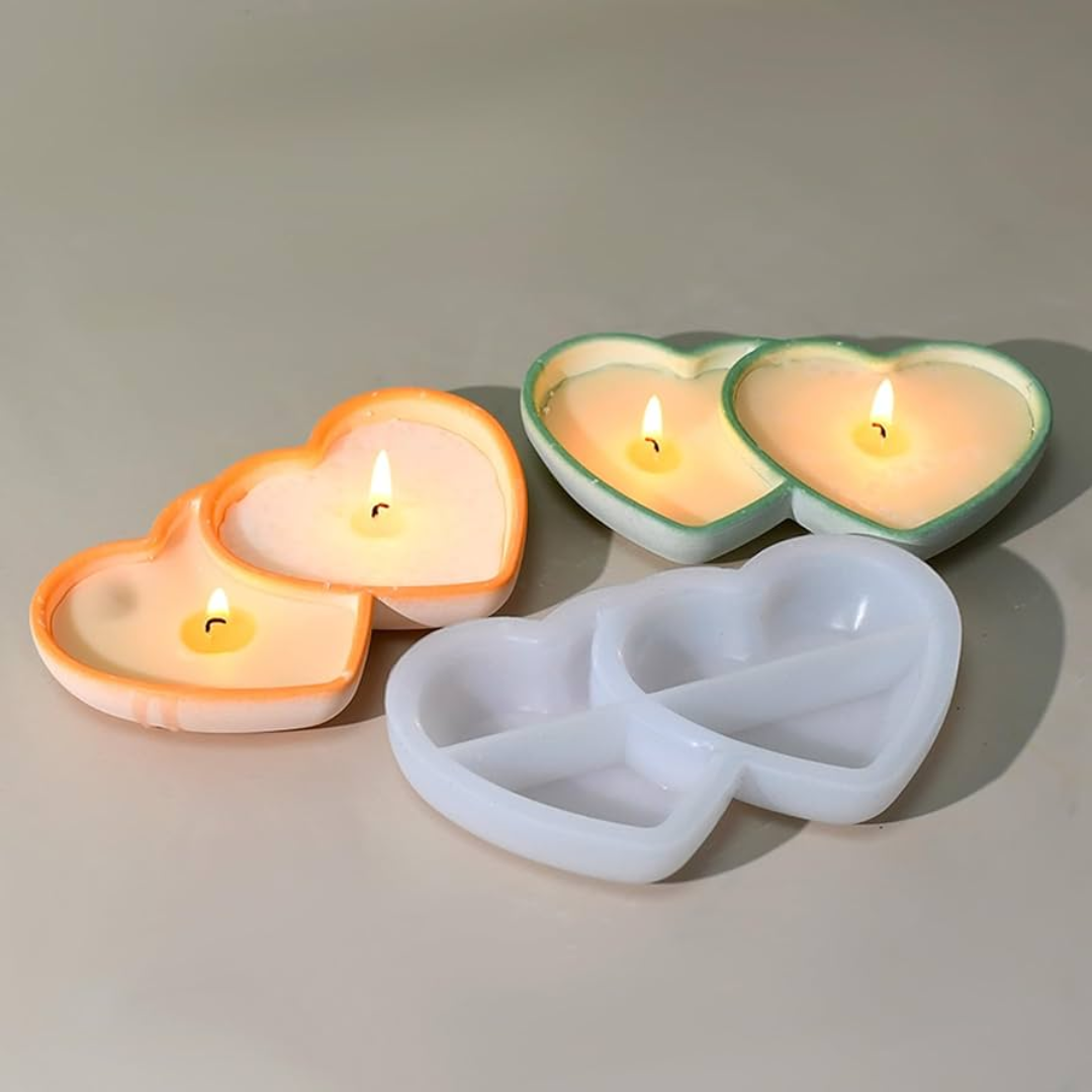 VASO VELA DOBLE CORAZÓN - MOLDE CEMENTO RESINA